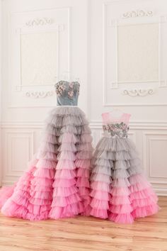 Grey and Pink Wedding Dress, Couture Tulle Photoshoot Dress, Tiered Tulle Gown, Floor length flounce tulle dress with train made in combination of 3 colors: grey and 2 pink shades. Top part is corset type witth lace up back, decorated with beaded 3D lace. Dress is adjustable. Color: grey and pink Dress is possible in different colors. Contact me about color you wish. Dress is fully handmade, so some details can be different from those you see on photo. As each dress is unique. PROCESSING AND SHI Tulle Ball Gown For Ceremony, Tulle Dress With Long Train For Wedding, Ceremony Tulle Ball Gown Dress, Wedding Princess Dress With Tulle Skirt And Fitted Bodice, Tulle Ball Gown Princess Dress For Wedding, Pink Ball Gown Princess Dress For Wedding, Tulle Ball Gown Wedding Dress For Pageant, Wedding Princess Dress With Tulle Skirt, Princess Wedding Dress With Detachable Train