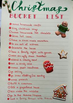 a christmas bucket list with gingerbread cookies