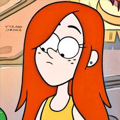 a cartoon girl with red hair and glasses