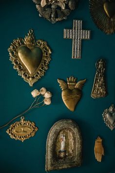 Shop Boncoeurs Interior Decorations at The Hambledon Outdoor Candle Holders, Mexican Wall, Patina Color, Deco Salon, Candle Vase, Wall Deco, Religious Art, Sacred Heart, Faux Flowers