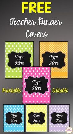 free printable teacher binder covers with polka dots and the words type here on them