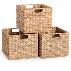 three woven baskets stacked on top of each other