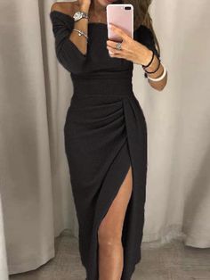 Eng anliegend Glanz Sexy Partykleidung Abiball Kleid Schulterfrei Halbe Ärmel Knöchellänge Jersey mit Gerafft Schlitz 2022 / Cocktailkleider 2023 - € 160.99 Cocktail Outfits, Sukienki Plus Size, Crystal Dress, Plus Size Party Dresses, Women Bodycon Dress, Evening Dresses Plus Size, Long Bodycon Dress, Body Con Dress, Polyester Dress