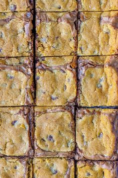 a close up of squares of brownies with text overlay that reads, homemade semi - homemade brookes