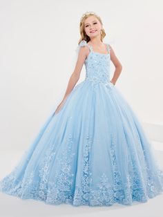 Your sweet girl will love twirling around in this embroidered lace applique long sleeveless dress with A-line tulle skirt by Tiffany Princess 13701. This sleeveless gown features a square neckline with bow tie straps and lace applique bodice, floor length A-line tulle skirt with a floral applique hemline, sweep train, and a lace-up back. House of Wu Tiffany Princess Collection Spring 2023 Style Number: 13701 Fabric: Tulle/Embroidery/Lace Appliques Please note: There may be a loss of glitter whil Cindrella Dress, Back House, Long Sleeveless Dress, Tulle Embroidery, Girls Formal Dresses, Sleeveless Gown, Princess Collection, Princess Dresses, Sleeveless Long Dress