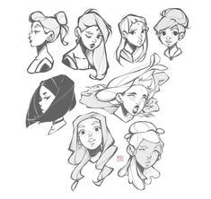 some drawings of people with different hair styles