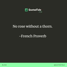 a quote that reads no rose without a thorn - french proverbg on black and green