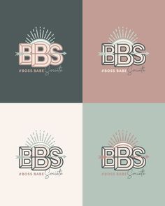 four different logos with the words boss, bbs and bds on them in various colors