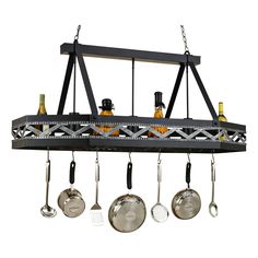 a chandelier with hanging pots and pans