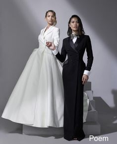 Tuxedo Gown Women, Tuxedo Wedding Dress, Matching Dress And Suit, Tuxedo Dress Wedding, Women Tuxedo Outfit, Prom Suit And Dress, Tuxedo Gown, Suit Gown, Dress Tuxedo