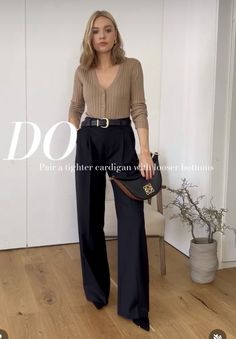 Smart Corporate Work Outfits, Work Outfits Trousers, Consultant Outfits Women, Women Work Outfits 2023, Smart Casual Women Wedding Guest, Formal Slacks Outfit Classy, Outfit Ideas For Tall Slim Women, Lydia Tomlinson Outfits Fall, Chocolate Trousers Outfit