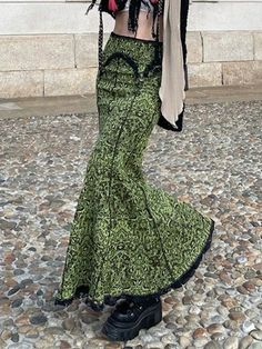 ⚡️Free Shipping 2022 Vintage Mermaid Patchwork Printed Maxi Skirt Green S under $31.00 in Skirts at AnotherChill.com Online. Style: Casual/Street/Y2K/Grunge Fairy/Punk/Gothic/Vintage. Color: Green. Fabric Content: Polyester, Spandex. Fit Type: Slim fit. Length: Maxi Skirt. Design: This mermaid-like skirt sit to a flattering elastic high rise silhouette, features an all-over pattern print, with contrast stitched along, curvy patch design, and lace trim paneling.. ✓2022 SUMMER OUTFITS. Check revie Skirt Aesthetic, Fishnet Dress, Fishtail Skirt, Vintage Mermaid, Long Skirts For Women, Floral Maxi Skirt, Printed Maxi Skirts, Mermaid Skirt, Mid Length Skirts