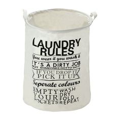 a laundry bag with the words laundry rules printed on it's front and side