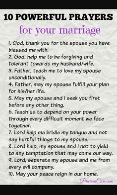 a poem written in white paper with the words 10 powerful prayers for your marriage