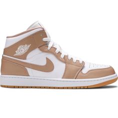 White And Tan Jordan 1 Barely Worn! Jordan 1 Colors, White Jordans, Nike Air Jordan 1 Mid, Sneaker Stores, Shades Of Beige, Air Jordan 1 Mid, Jordan 1 Mid, A Bathing Ape, Stylish Shoes