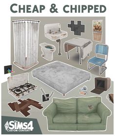 a poster with furniture and other items in it