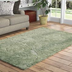 a living room filled with furniture and a green rug