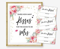 three wedding guest cards with pink flowers on them