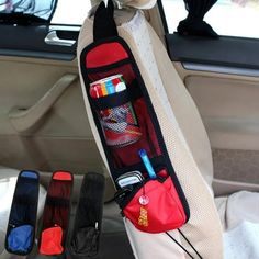 the back seat pocket is filled with various items