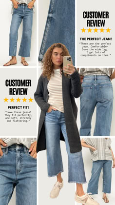 Stretchy, feel good denim. Comfortable and casual, the jeans you have been looking for! Elevated Outfits, Coffee Date Outfit, Coffee Date Outfits, Capsule Wardrobe Pieces, Tailgate Outfit, Early Fall Outfits, High Rise Wide Leg Jeans, Modest Outfit, Fall Jeans