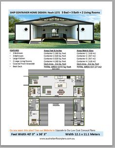 the floor plan for a mobile home with two living quarters and an attached kitchen area