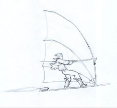 a drawing of a person riding a wind sail