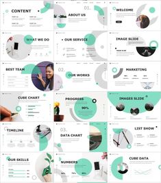 a bunch of different types of webpages with green and white designs on them