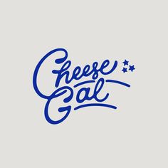 the cheese gal logo is shown in blue on a gray background, with stars around it