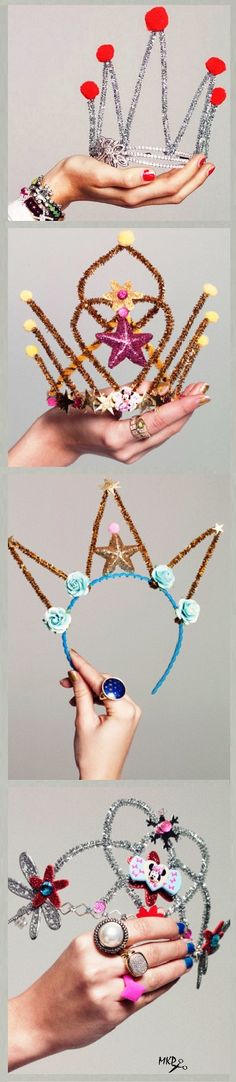 four images of different bracelets and rings in various shapes, sizes, and colors