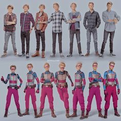 several images of people in different outfits and colors, all wearing glasses with their arms crossed