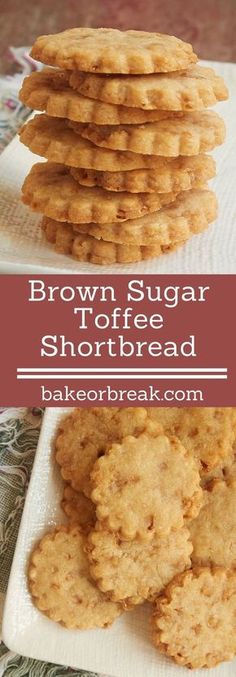 brown sugar shortbread cookies stacked on top of each other with the words, brown sugar shortbread