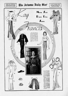 an old fashion advertisement with pictures of women's dresses and clothing on display in the front