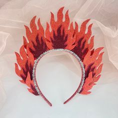 Fire headpiece perfect for a Halloween themed party, festival or carnival. -Ready for shipment -Very light -100% hand made Fire Crown Diy, Fire Headband, Fire Headpiece, Fire And Ice Party Theme Outfit, Fire Themed Outfits, Fire Crown, Fire Costume, Ice Party, Fire Clothes