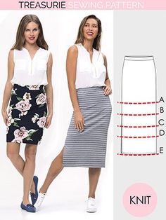 two women in skirts with the sewing pattern