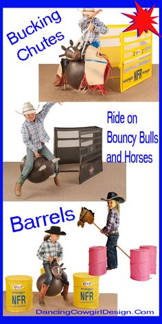 two pictures with different types of barrels and horses in them, one has a cowboy on it