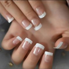 24 KIDS SIZE Short Press on nail kit w/ glue xs French mani white tip glitter si Kiss Press On Nails, Fake Acrylic Nails, Homecoming Floats, Bday Nails, Teen Nails, Sweet Nails, French Manicures, Rave Hair, White Tips