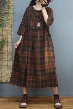 Accessory: No Overview: (1)45% Cotton+55% Linen Fit &Sizing: Non-Stretchable #cottonlinen #plaid #tartan #loosedress Maxi Dresses Online, Shop Street, Mori Girl Fashion, Baby Clothes Patterns, Tartan Dress, Empire Waist Dress, Maxi Dress Online, Dress Cotton, Loose Dress