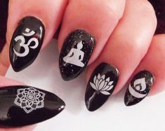 Symbol Nail Art, Eye Of Fatima, Gothic Nail Art, Mandala Nails, Lotus Buddha, Om Mandala, Nail Short, Buddha Candle, Witchy Nails