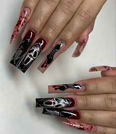 nails , nail designs , nail art , nail influencer , content creator , nail inspo , nail inspiration , nails inspo , short nails , long nails , medium nails , viral , follow , like , explore page , search Clear Glitter Nails, Scary Nails, Acrylic Nail Designs Coffin, Horror Nails, Halloween Acrylic Nails, 2023 Halloween, Long Acrylic Nail Designs, Goth Nails, Colored Acrylic Nails