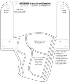 the front and back side of an adkins leather works pattern, with instructions for how to