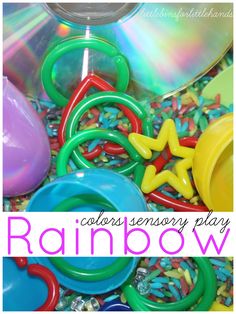 there is a pile of plastic toys with the words rainbow on it