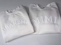 Welcome to Cotton and Pearls Vinyl!  If you've not tried our puff vinyl hit add to cart now!  This white unisex fit crewneck sweatshirt will come with white puff vinyl in any simple word of your choice! Bride, mama, teach are a few options! Please leave title for shirt in the personalization box  Sizes available:  Small - 3x White Puff Vinyl On White Shirt, Oversized White Sweatshirt With Letter Embroidery, 3d Puff Vinyl Shirt Ideas, Puff Vinyl Shirts, Personalized White Sweatshirt For Gift, White Tops With Letter Embroidery For Mother's Day, White Crew Neck Top With Custom Name, Personalized White Casual Sweatshirt, Customizable White Sweatshirt For Fall