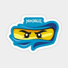 a sticker with the word ninja on it's face and eyes in blue water