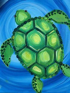 an acrylic painting of a green sea turtle