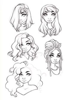 some drawings of different women with long hair