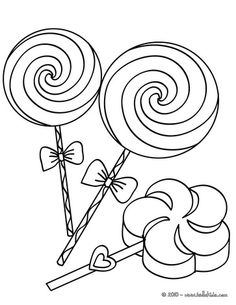 two lollipops and a candy cane coloring page