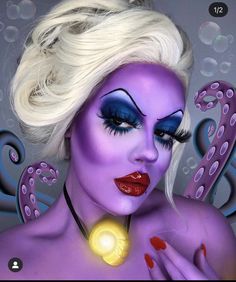 Ursula Costume Makeup, Easy Halloween Makeup Looks, Ursula Makeup, Easy Halloween Makeup, Halloween Makeup Ideas, Cute Halloween Nails