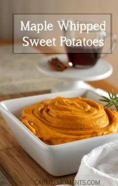 maple whipped sweet potatoes in a white bowl