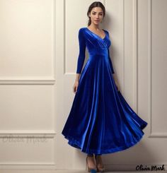 Olivia Mark - Velvet Long-Sleeve High-Waisted Maxi Dress for Banquets, Galas, and Performances High Waist Maxi Dress, Vintage Velvet Dress, Velvet Dress Long, Long Sleeve Velvet Dress, Long Blue Dress, Velvet Maxi Dress, Party Dress Long Sleeve, Long Sleeve Maxi, Party Dress Long