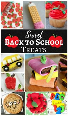 the back to school treats are displayed in this collage with text that reads, sweet back to school treats